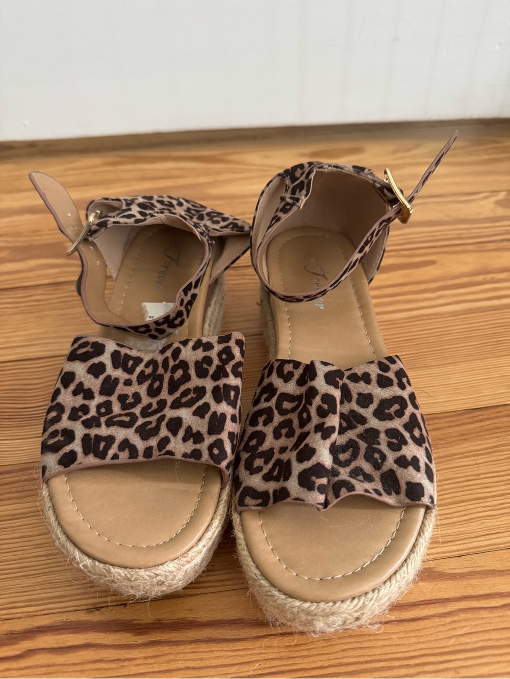 Leopard Print Espadrille Platform Sandals - Brown